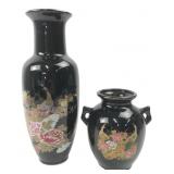 Pair of Japanese Black Peacock Vases