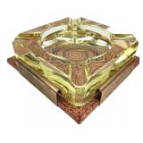 MCM Yellow Glass Ashtray in Decorative Base