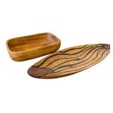 Carved Wooden Bowl & Tribal Pattern Tray