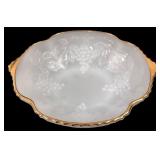 Milk Glass Grape Motif Handled Bowl 10x8