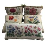 Set of 5 Floral Needlepoint Throw Pillows