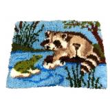 Latch Hook Raccoon & Frog Rug 27x21"