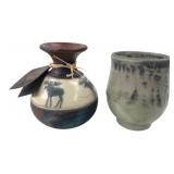 Jeremy Diller Raku Moose Vase & Ceramic Cup
