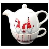 Ceramic Christmas Gnome Tea for One Set 5" H