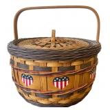 Patriotic Painted Woven Splint Lidded Basket