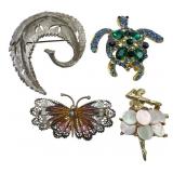 VTG B.S.K. Leaf & Assorted Brooch Lot of 4