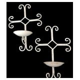 Pair White Metal Scroll Wall Candle Sconces