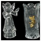 Clear Glass Angel Figurine & Appliqu© Vase