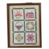 Framed Floral & House Cross Stitch 17x13