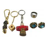 Mixed Keychains, Ring & Rhinestone Earrings