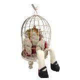 Folk Art Style Rag Doll in Wire Birdcage