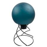 Hand-Blown Blue-Green Gazing Ball With Metal Stand
