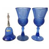 Avon Blue Glass Moonwind Bell & Cameo Goblets
