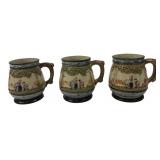 Set of 3 Japanese Relief Molded Ceramic Mugs