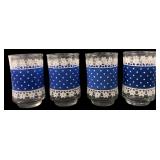 Set of 4 Blue Polka Dot Lace Trim Glasses