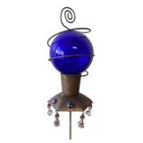 Blue Glass Sphere Metal Garden Stake 17" H