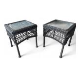 Pair Synthetic Wicker Glass Top Tables