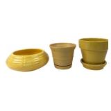 Group of 3 Yellow Ceramic Planters