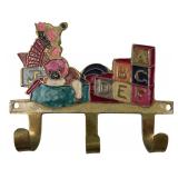 Brass Enamel Nursery Theme 3-Hook Wall Rack