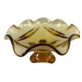 Amber Glass Ruffled Pedestal Bowl