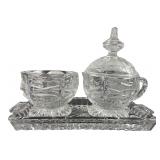 Clear Pressed Glass Creamer & Sugar Set on Tray
