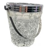 Clear Pressed Glass Ice Bucket with Metal Handle