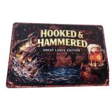 Hooked & Hammered Great Lakes Metal Sign
