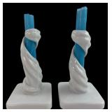 VTG Westmoreland Twisted Milk Glass Candlesticks