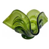 Viking Green Art Glass Folded Bowl
