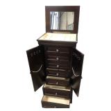 Dark Wood Standing Jewelry Armoire