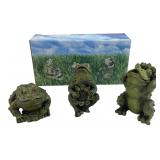 Set of 3 Green Resin Sunflower Frog Figurines