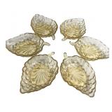 Set of 6 Yellow Pressed Glass Grape Leaf Dishes