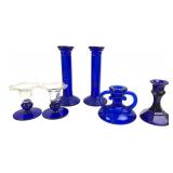 Assorted Cobalt Blue Glass Candle Holders