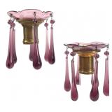Pair Czechoslovakian Amethyst Glass Bobeches
