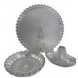Clear Pressed Glass Platter, Bowl & Basket