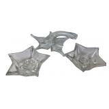 Clear Pressed Glass Star Candle Holders & Dish