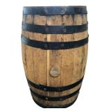 Rustic Wooden Barrel with Metal Hoops 17"h