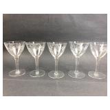 Set of 5 Etched Floral Clear Glass Cordials