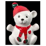 Ceramic Polar Bear Holiday Cookie Jar 12x9