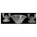 3-Piece Clear Pressed Glass Bowl & Candlesticks