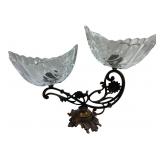 Glass Double Bowl Centerpiece on Metal Stand