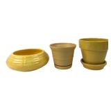 Group of 3 Yellow Ceramic Planters