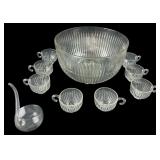 10-Piece Clear Ribbed Glass Punch Bowl Set