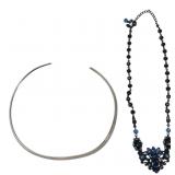 2028 Blue Rhinestone Necklace & Metal Collar
