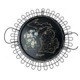 Michigan Map Souvenir Wire Rim Metal Tray