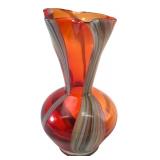 Hand-Blown Orange Swirl Art Glass Vase