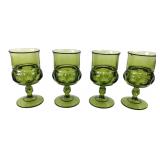 Set of 4 Green Pressed Glass Goblets 6 H