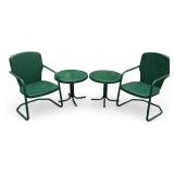 4-Pc Green Metal Shellback Patio Chairs & Tables