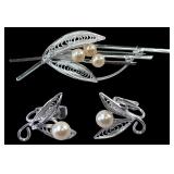 Silver-Tone Filigree Faux Pearl Jewelry Set