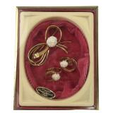 Genuine Carved Ivory Rose Brooch & Earring Set